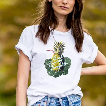 Poletje tropskih majica za ladie Sadje Pineapp Print Bela tee Priložnostne srajce Osnovne vrhovi & tees ženska Kul Dekle Vintage Stilu