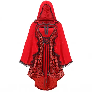 Rdeča kapica Kostum za Ženske Odraslih Fancy Odraslih Halloween Cosplay Kostume Pravljica Plus Velikost Dekle Obleko+Plašč