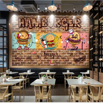 Risanka Handburger Snack Bar Industrijske Dekor Zid Ozadju Zidana Ozadje 3D Burger Restavraciji Hitre Hrane Stene Papirja 3D