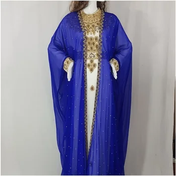 Royal Modra Kaftans Farasha Abaya Dubaj Maroko Zelo Modno Obleko Evropski in Ameriški Modni Trend