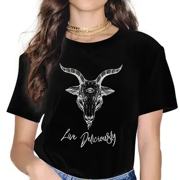 Smešno Koze, Žive Slastno T-Shirt za Ženske Crewneck T Shirt Satanic Baphomet Kozje Kratek Rokav Tee Shirt Oblačila