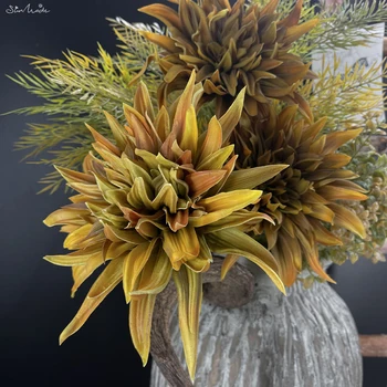 SunMade Velike Letnik Dahlia Pravi Dotik Umetno Cvetje Doma Stranka Okrasni Cvetlični Aranžma Accessaries Jeseni Decore