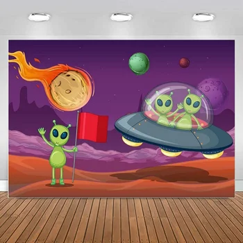 UFO Tujec Ozadje Fant Happy Birthday Prostor Vesolja Galaxy Mars Fotografija Ozadje Banner za Novorojenega Otroka Stranka Dekoracijo