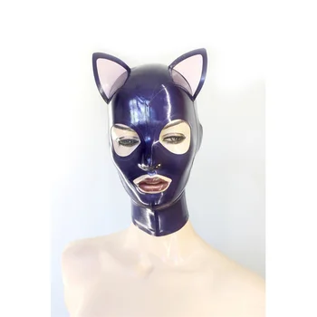 Unisex Vijolično Latex Kapuco Mačje Uho Gume Catsuit Bodysuit Kapuco Cosplay Masko