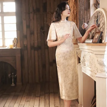 Uradna Stranka Obleko Poletje Ženske Cheongsam Kitajski Tradicionalni Slog Qipao Mandarin Ovratnik Dnevno Elegantno Banket Obleke Vestidos