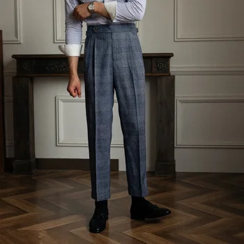 Visoko Kakovostne Hlače Hlače Za Človeka Urad Hlace Moški Business Casual Sopihanje Britanski Socialni Klub Obleke Pantalones Hombre