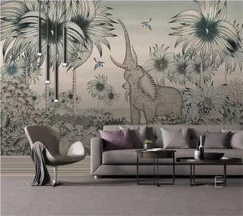 wellyu ozadje po Meri de papel parede Srednjeveški ročno sestavljen tropski džungli slon, ki plujejo pod ptice v ozadju stene slikarstvo