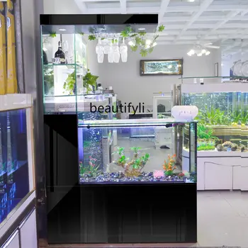 yj Vino Rack Bar Števec Fish Tank z Vina Kabineta, Subareas Zasloni Steklo Akvarija zamenjajte Vodo Rezervoar Rib