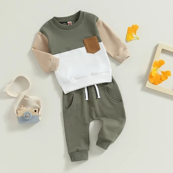 Za malčke Baby Fantje Hlače, Obleke, Kontrast, Barve, Dolg Rokav Majica in Tekačem Hlače Sweatsuit Set