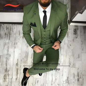 Zelena Moške Formalna Obleka Jakna Telovnik, Hlače, 3-delni Set Poslovnih Slim Fit Obleko Poročno Moške Jopičem Blazer Moški