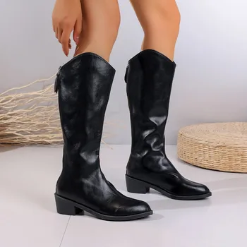 Čevlji za Ženske 2023 Novo Črno Ženske Čevlji Modni Konicami Prstov Visoki Škornji Plus Velikost 42 Pozimi Zadrgo Čevlji Botas Altas Mujer