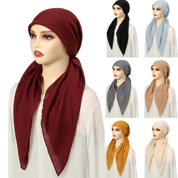 Ženske Barva Turban Bonnet Ovijte Glavo, Šal Underscarf Kape Turbante Hijabs Skp Podaljšali Dve Repi Arabski Ukrivljen Skp