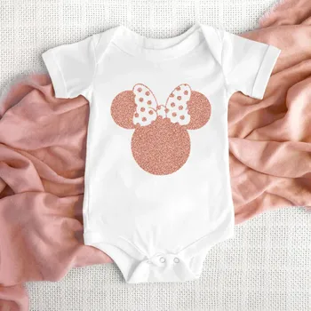 100% Bombaž Dojenčke Oblačila Minnie Mouse Glavo Novo Rojen Obleka, Bela Kratkimi Rokavi Dekliška Romper Baby Poletne Obleke